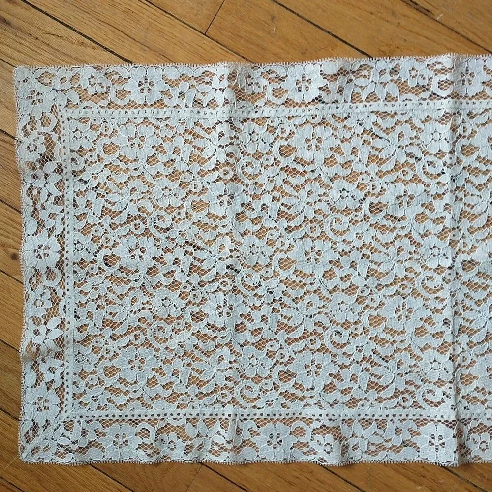Vintage Table Runner Dresser Scarf Lace Off White Rectangle 15x31